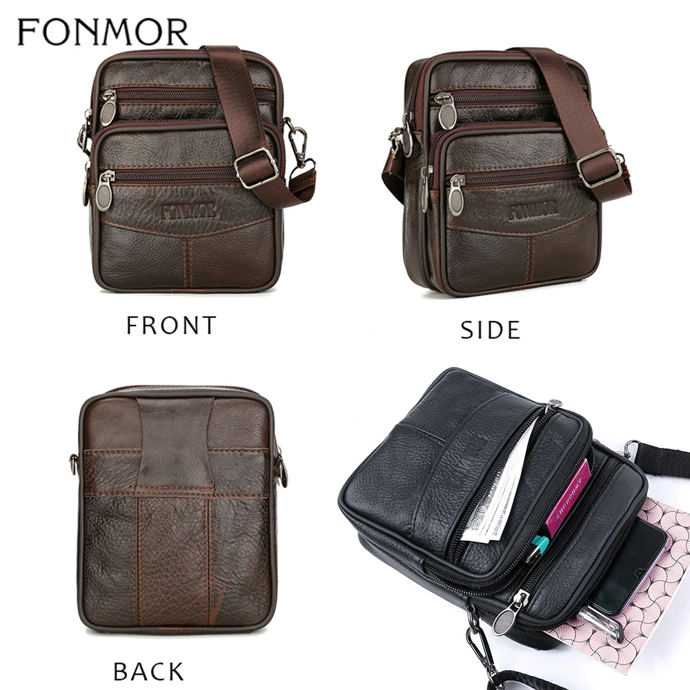 Мужская нагрудная сумка Fonmor повседневная из 100% натуральной кожи на молнии с