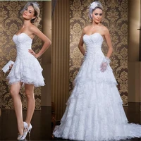 spring strapless ruched tiers short bridal dress gowns with detachable skirt vintage two pieces lace wedding dresses vestidos