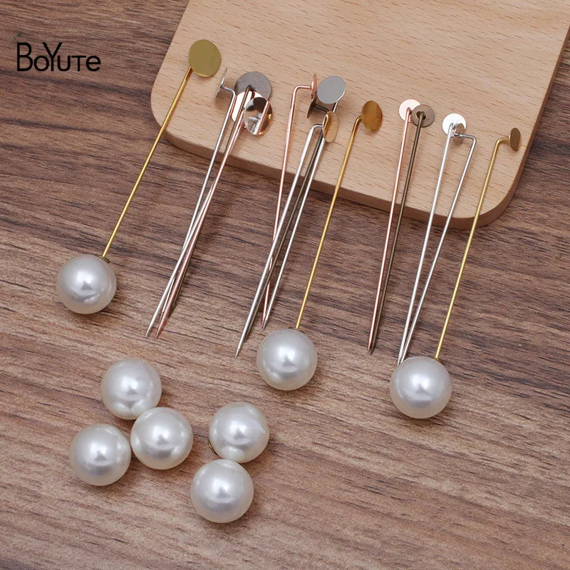 

BoYuTe (50 Pieces/Lot) 65MM 93MM Long Lapel Pin Base with pearl Stopper Diy Hand Made Jewelry Accessories