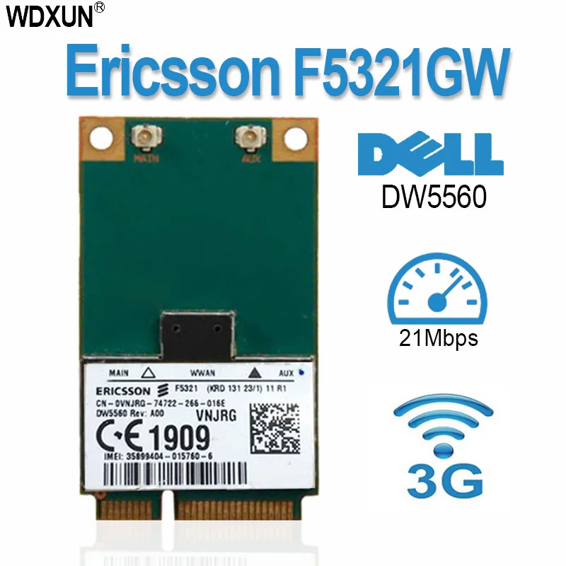 F5321gw беспроводной DW5560 3G WWAN MINI PCI-E карта GPRS GSM EDGE UMTS WCDMA HSPA + модуль GPS 21 Мб для модема ноутбука Dell