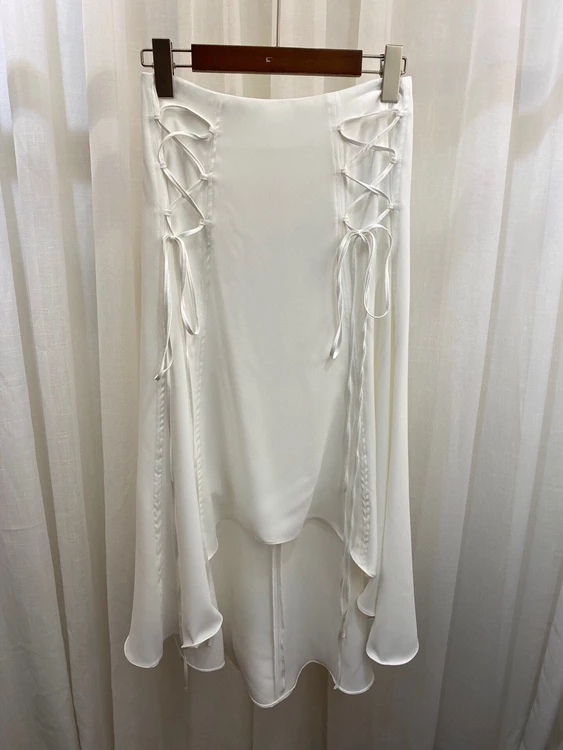 

2021 new women fashion sexy symmetrical side drawstring decoration solid color all-match mid-length skirt 427