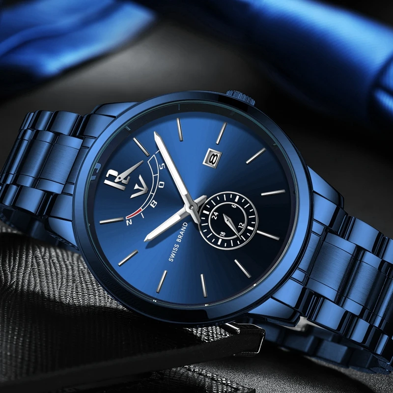 NIBOSI мужские часы Лидирующий бренд Роскошные спортивные сталь Дата