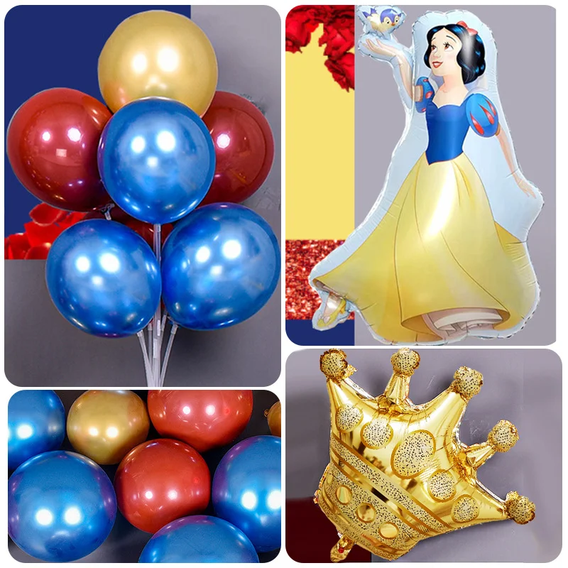 Globos Blancanieves para ni&ntilde;os y ni&ntilde;as, arcos coloridos para fiesta de cumplea&ntilde;os, cartel de feliz cumplea&ntilde;os, globos de corona-3