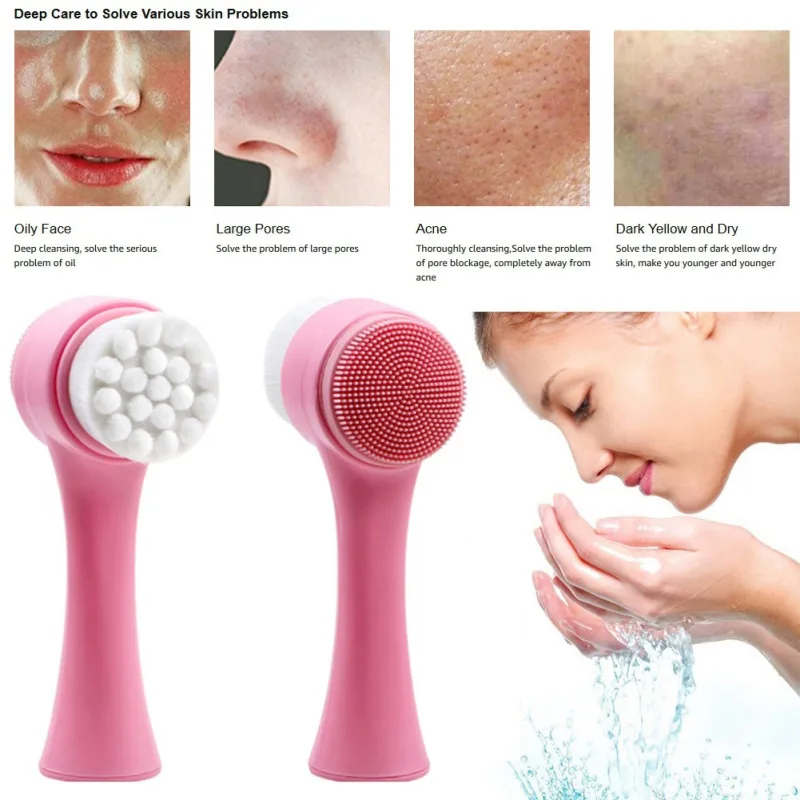 

Manual Facial Cleansing Brushes Pore Cleansing Portable Dual Face Brush For Sensitive, Delicate, Dry Skin Facial Cleansing Tool
