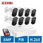Система видеонаблюдения ZOSI 5MP, H.265 + 5.0MP 8CH CCTV DVR 2 ТБ жесткий диск и 5.0MP Pir датчики движения камеры безопасности