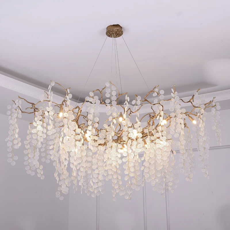 

Artist Modern Decorative Chandelier lighting Copper Branch High Class Crystal lamp Water Strip Pendant Light Home Villa Lamp