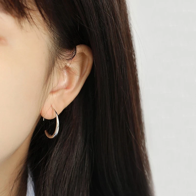 

925 Sterling Silver Big Circle Charm Stud Earring For Women Girls Party Punk Jewelry Pendientes Accessories eh1067