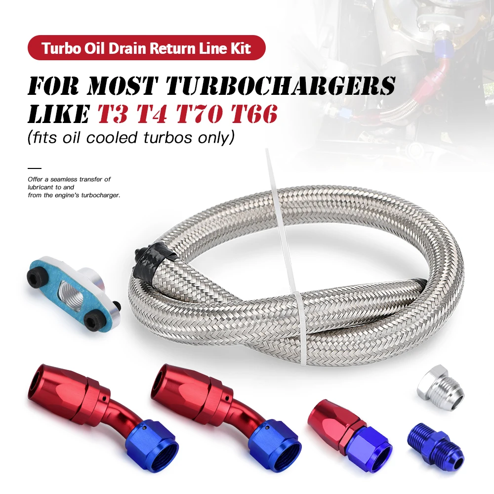 VR - 10AN TTurbocharger Oil Drain Return Line For T3 T4 T04E T70 T60 T61 GT35 AN10 blue and red VR-TOL12 | Автомобили и мотоциклы