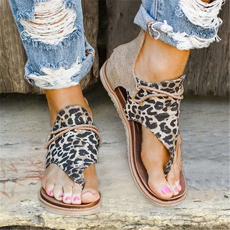 Новые женские босоножки 2020 Boho Стиль с леопардовым принтом Женская обувь на