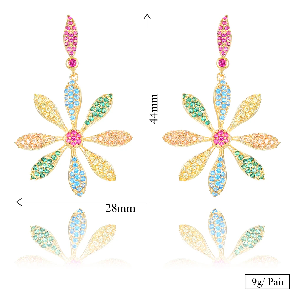 

LARRAURI 2019 Jewelry Making Trendy Big Statement Flower Dangle CZ Earrings Luxury Indian Dubai Wedding Earrings For Women