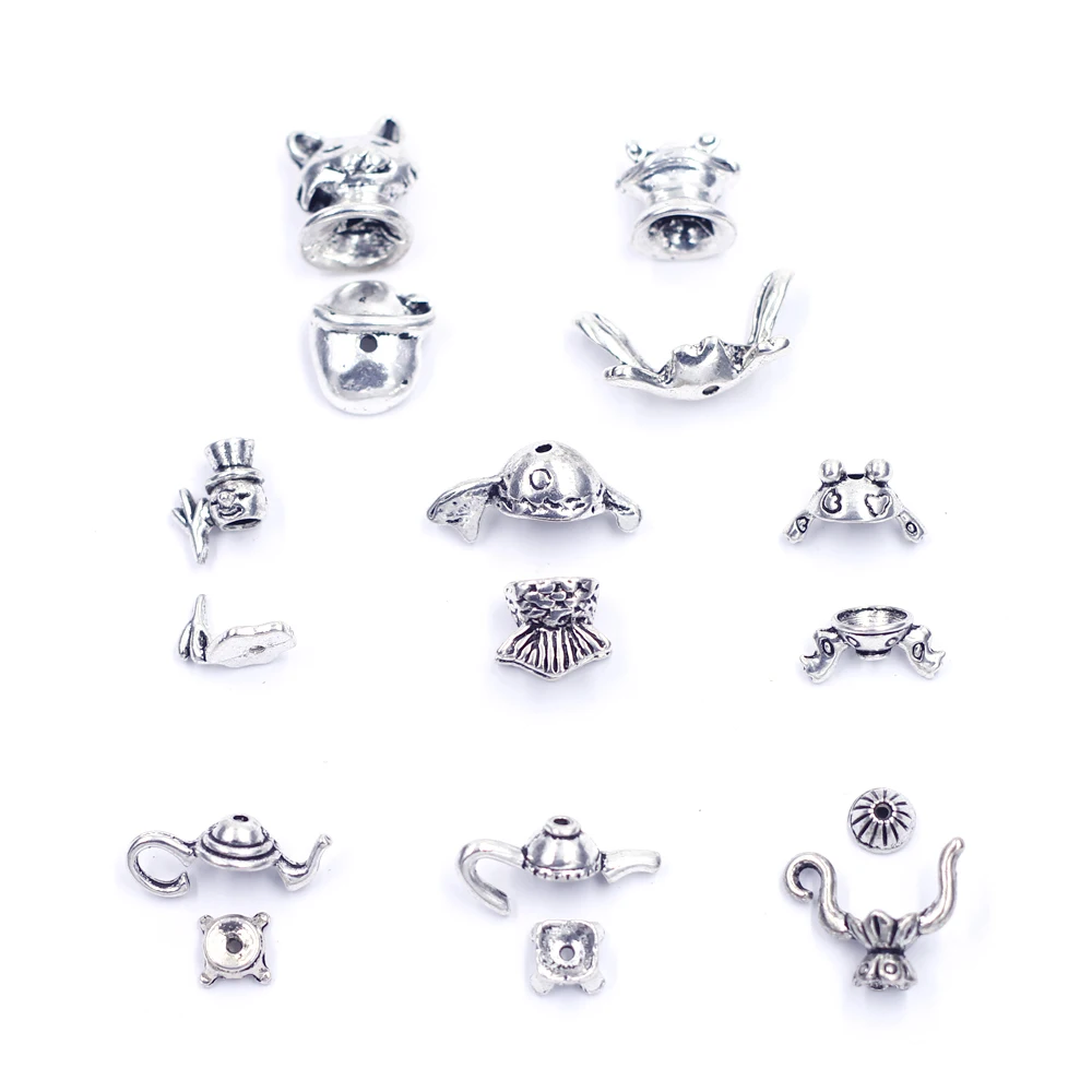 

End Beads Caps Frog Teapot Snowman Fish Antique Silver Tone Zinc Metal DIY Charm Bracelet Handmade Crafts Jewelry Accessories