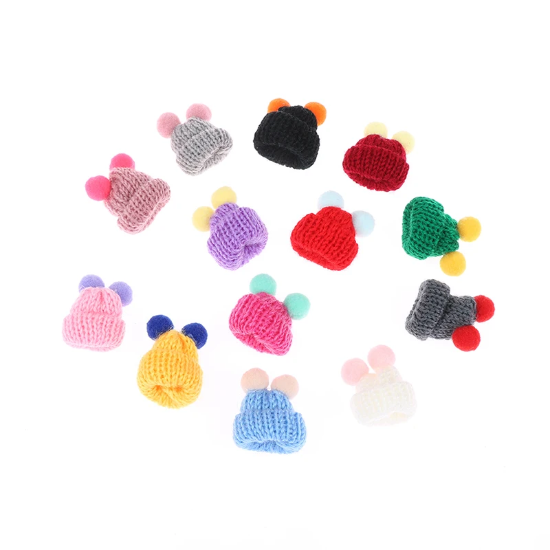 10 шт. вязаные миниатюрные шапки с помпонами аксессуары для волос сделай сам брошь
