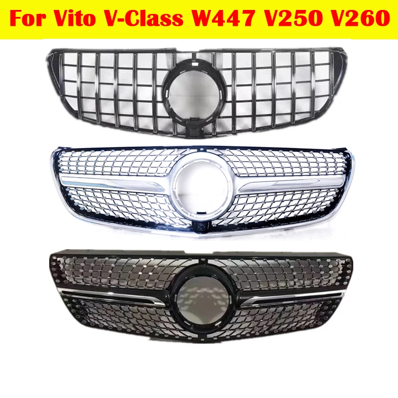 

Car Styling Middle Grille ABS Front Grill Bumper Diamond GT Style For Mercedes-Benz Vito V-Class W447 V250 V260 2015-2021