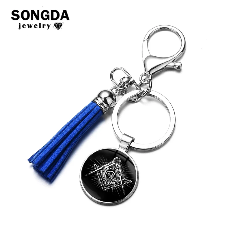 

Masonic Freemasonry Square Keychain Compass Illuminati Pyramid Eye Mason Cabochon Glass Tassel Key Ring Souvenir Jewelry Gifts