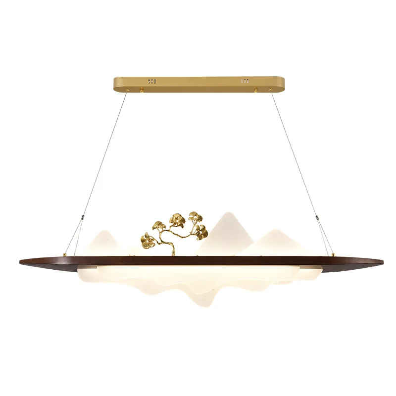 

New Chinese Style Restaurant Bar Solid Wood Chandelier Zen Tea Room LED Strip Light Reception Room Chandelier