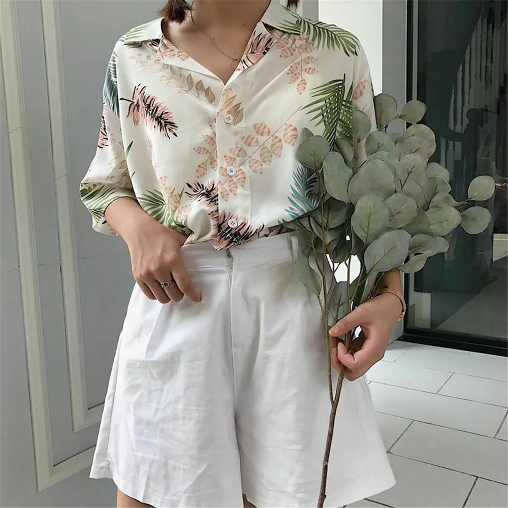 Женская гавайская рубашка с цветочным принтом летняя Свободная блузка пляжные