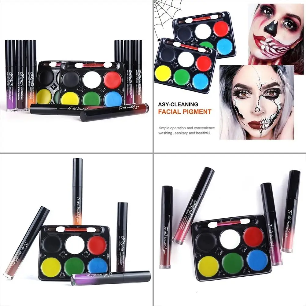 Halloween Makeup Set Lip Gloss &amp Face Paint Lasting Non-stick Cup Glaze Kit | Красота и здоровье