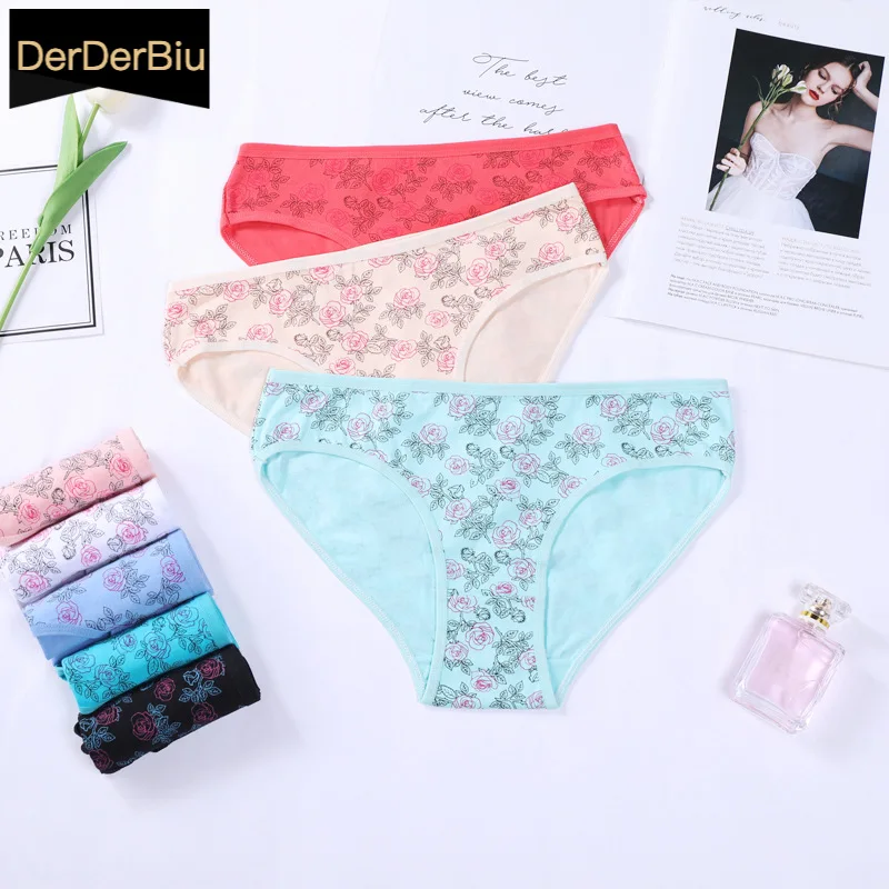 

Rose Print Panties Soprt Women Cotton Briefs Sexy Underwear Seamless Mid Waist Femme Underpants Soft Panty Lady Lingerie Tanga