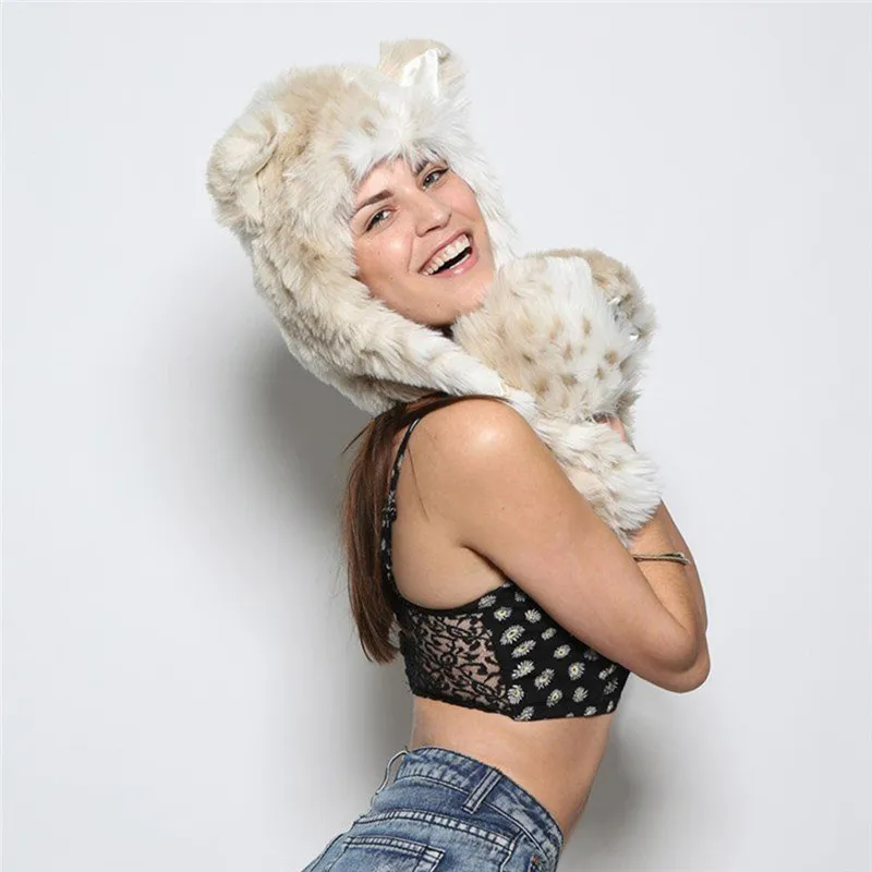 Многофункциональный шарф женская зимняя шапка с ушками волка кота облегающие