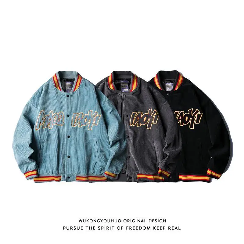 

Spring and autumn new street corduroy baseball uniform jacket for men and women oversize coat loose embroidered oversized jacket