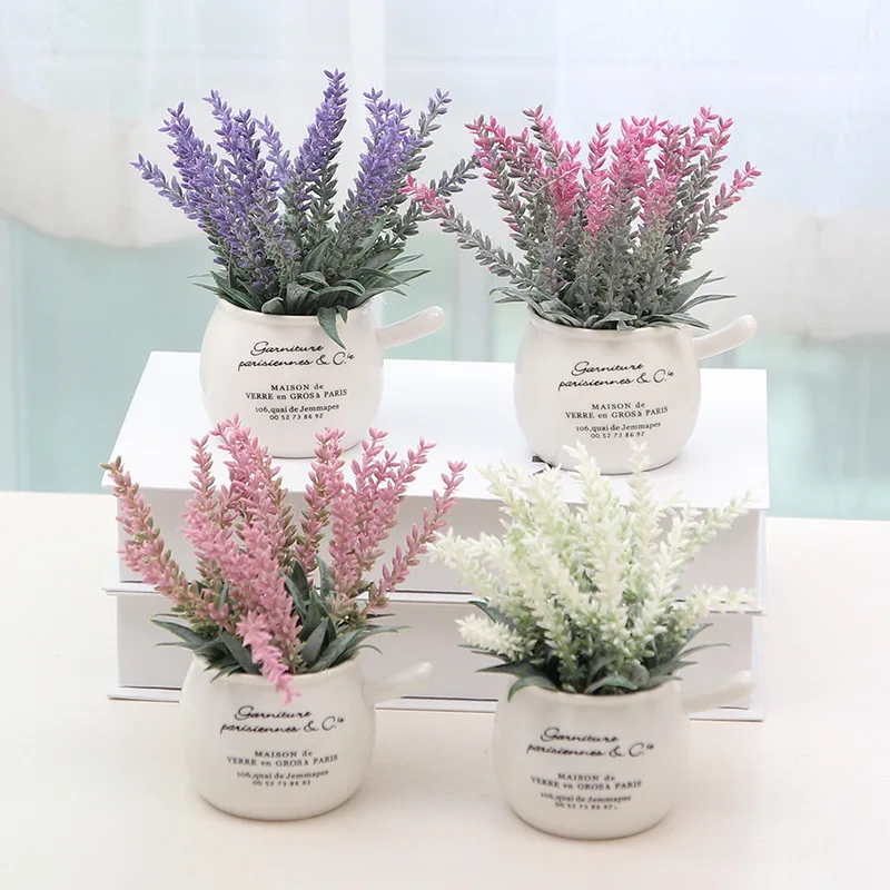 

Purple Lavender Imitation Flowerpots Artificial Pot Decor Artificial Flower Living Room Garden Wine Cabinet Decoration Potted