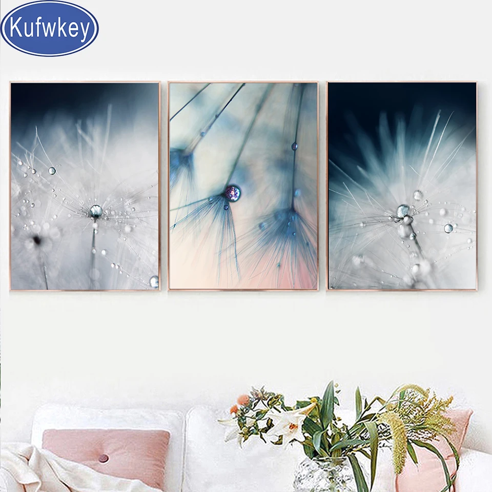 

DIY diamond painting Blue Dandelion Flower Nordic home decoration cross stitch full square round diamond Emeroidery Triptych,