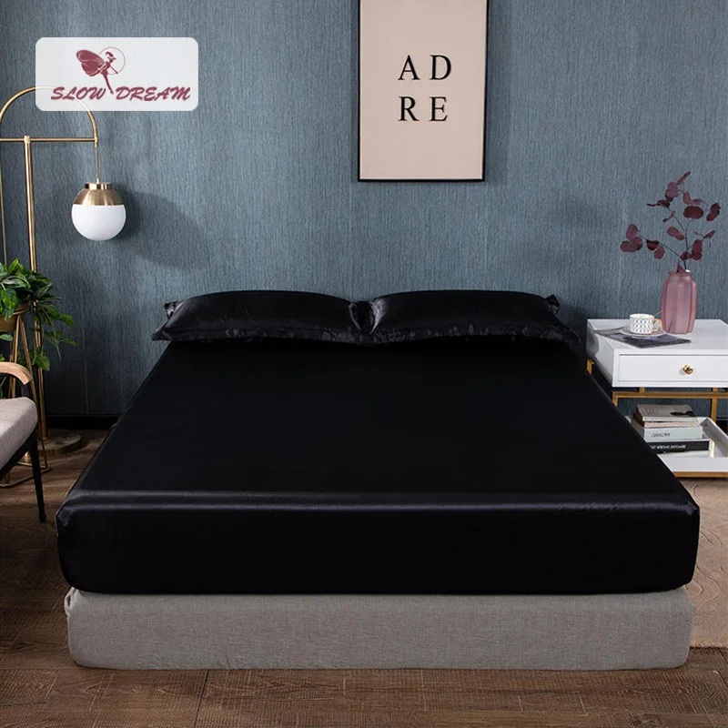 1 шт. атласное шелковое черное простыня для матраса домашнего постельного белья