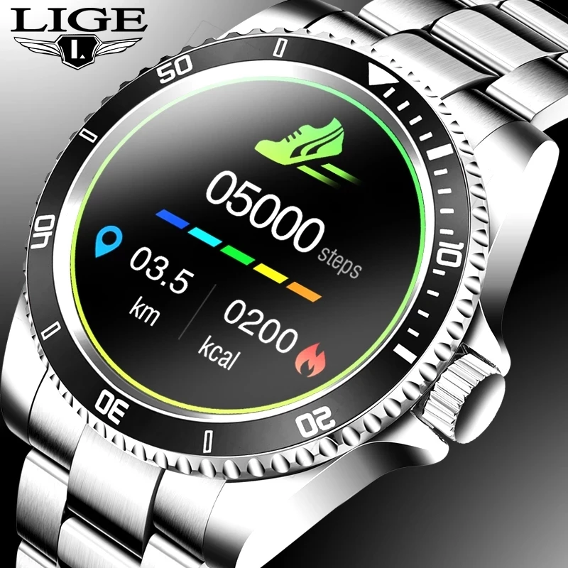 Best Price LIGE 2020 fashion Full circle touch screen Mens Smart Watches Waterproof Sports Fitness music Watch Luxury Smart Watch for men