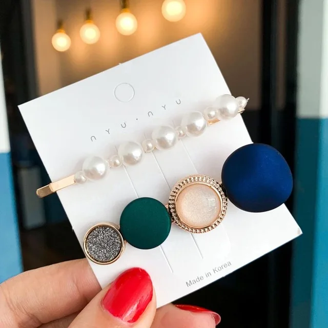 2pcs pearls green M MISM INS Круглый корейский Кристалл Сплав заколки для волос Макарон цвет заколки BB шпильки Заколки для женщин обувь девочек аксессуары для волос - Цвет: 2pcs pearls green