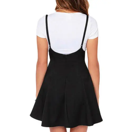 2019 Women's High Waist Strap Mini Skirt Pleated Skater Overall Flare Suspender | Женская одежда
