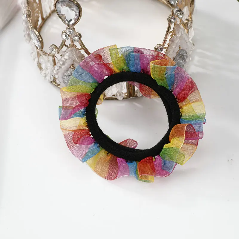 

Free shipping 5pcs/lot Children ball head Rainbow Hair bands girl's hair Tie Accessories Ponytail Holder gum