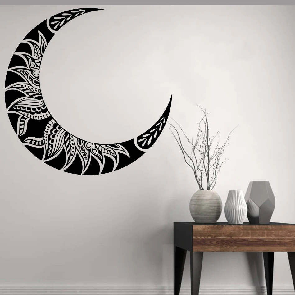 Black and White Crescent Moon Vinyl Wall Art Sticker Mandala Boho Flower Petals Decal bedroom Mural HL92 | Дом и сад