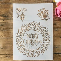 a4 29cm merry christmas garland diy layering stencils wall painting scrapbook embossing hollow embellishment printing lace ruler