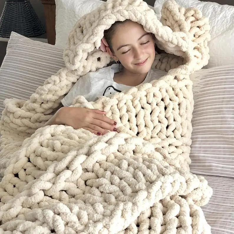 

TONGDI Soft Warm Large Handmade Knitted Coarse Woolen Blanket Pretty Gift For Winter Bed Sofa Girl All Season Sleeping Bag