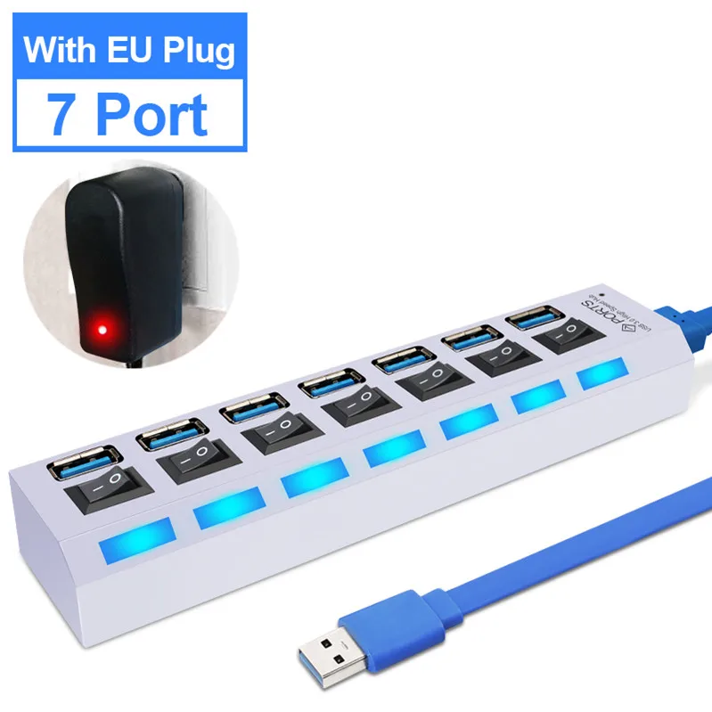 White with EU EASYIDEA USB 3,0 концентратор мульти usb-хаб 3,0 USB разветвитель type C концентратор 7 портов расширитель usb-c Hab с адаптером питания type-C док-станция для ПК - Цвет: White with EU