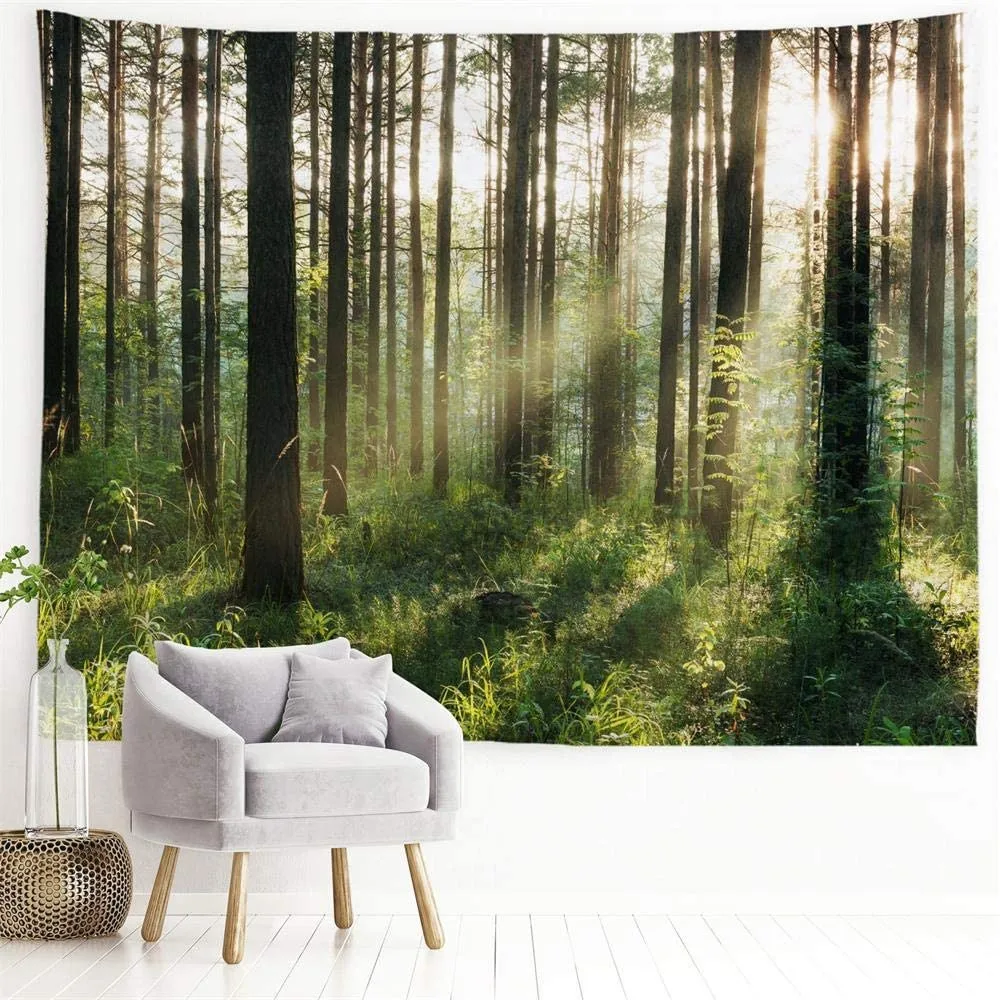 

Landscape Mandala Tapestry Misty Forest Wall Hanging Tapestry Sunshine Through Tree Scenic Curtain Decor Beach Mat Tablecloth