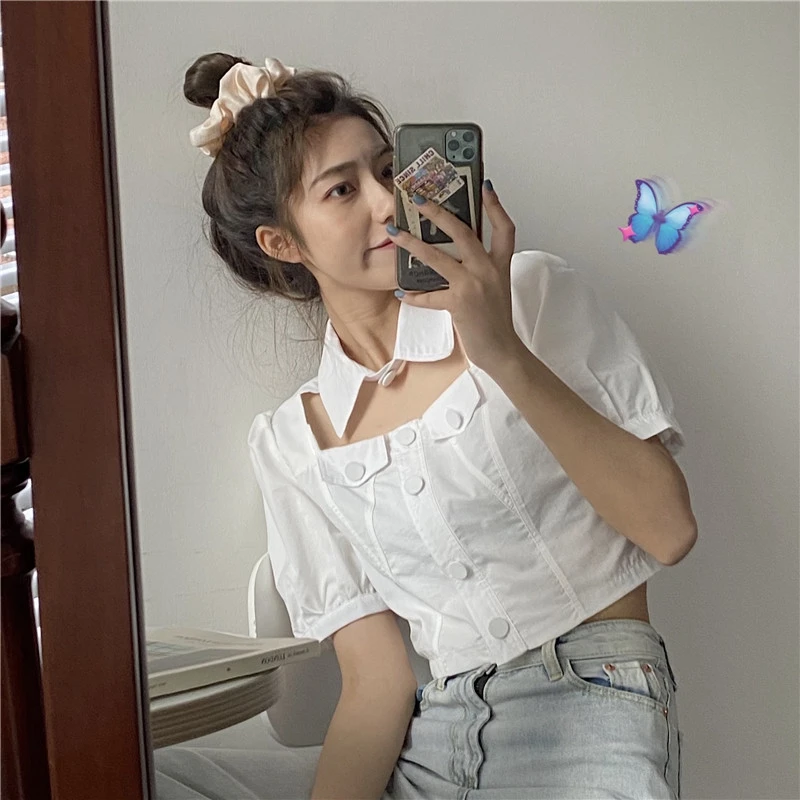 

Hollow Out Halter White Tops Summer Style Crop Top Women's Clothing Blouses Fashion Brand Ladies Shirts Blusas Mujer De Moda New