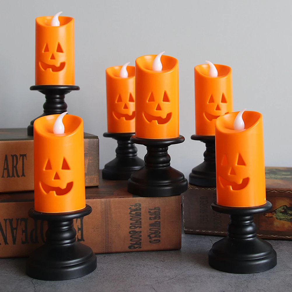 

Halloween Pumpkin Candle LED Light Home Party Table Top Desktop Candlestick Lamp Creating Festival Atmosphere