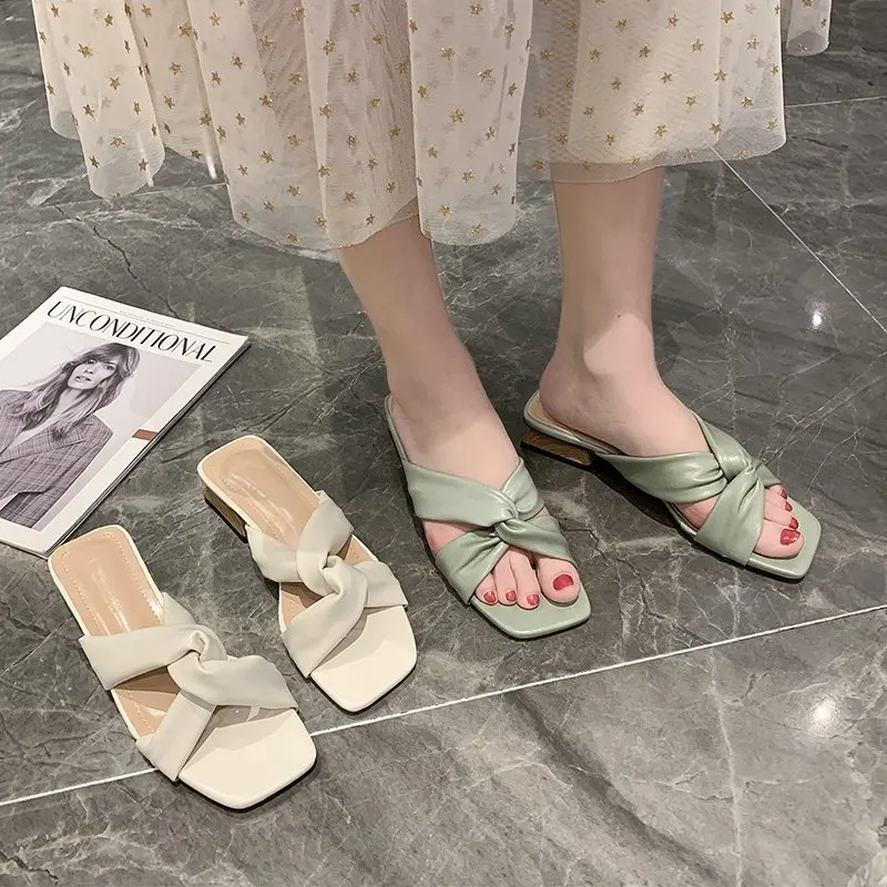

Shoes Slippers Women Summer Pantofle Slides Fashion Shale Female Beach Low Med Rubber Flip Flops Square heel 2021 Soft Luxury Sa