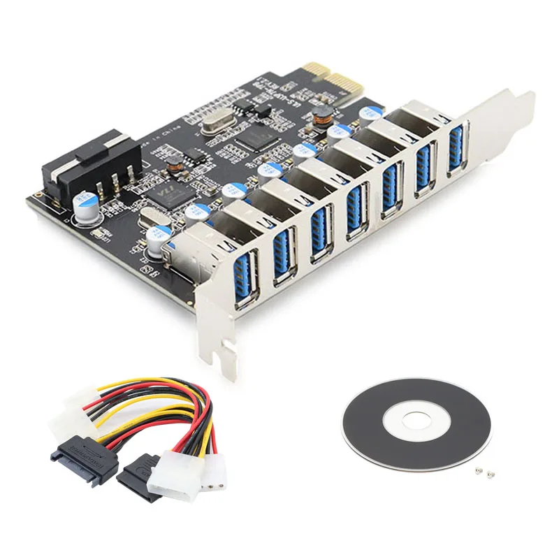 

Super Speed PCIE 7 Port USB 3.0 Adapter Card With 4PIN IDE Molex Power Connector NEC Host Controller PCI-E Express Card