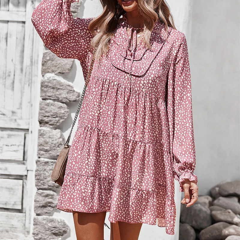 

Повседневное пляжное платье в стиле бохо с эластичным поясом, женские свободные летние мини-платья-трапеции с леопардовым принтом и длинны...