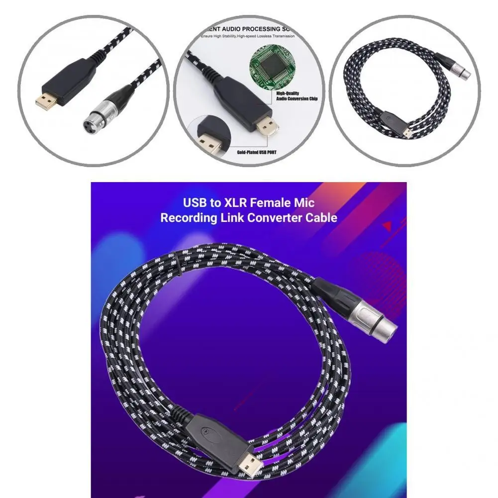 

Прочный полезный аудиокабель для микрофона с USB на XLR мама, 300 см, аудиокабель для микрофона, коррозионно-стойкий для домашнего аудио