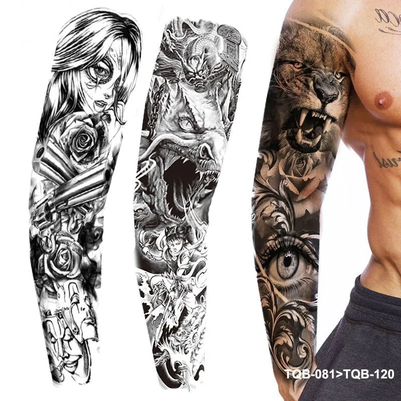 

Large Arm Sleeve Tattoo Owl Wolf fish Rose Waterproof Temporary Tatoo Sticker Full Skull Totem Tatto