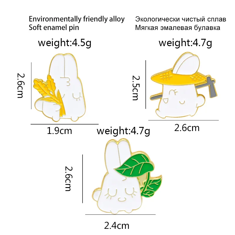 Модная металлическая эмалированная брошь с изображением белого кролика пшеницы
