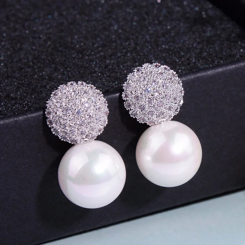 

Fashion Wedding Pearl Jewelry Accessories Party Pearl Earrings Elegant Crystals Stud Earrings for Women Female Gifts