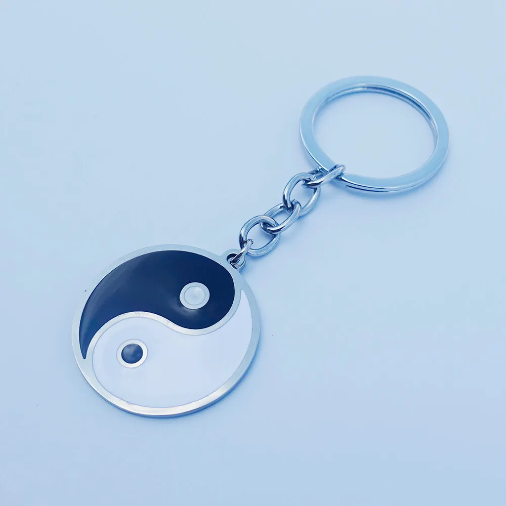 

12 Pieces Black White Yin-Yang Symbol Keyrings Enamel Stainless Steel YinYang Keychains Wholesale Jewelry