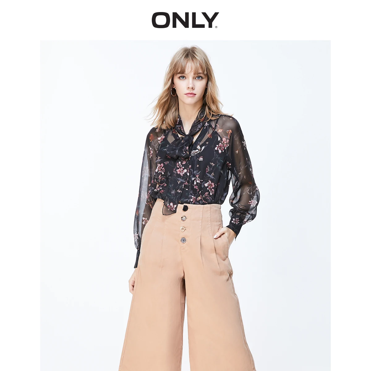 

ONLY summer new style neckline tie floral loose two-piece chiffon shirt female | 119305525