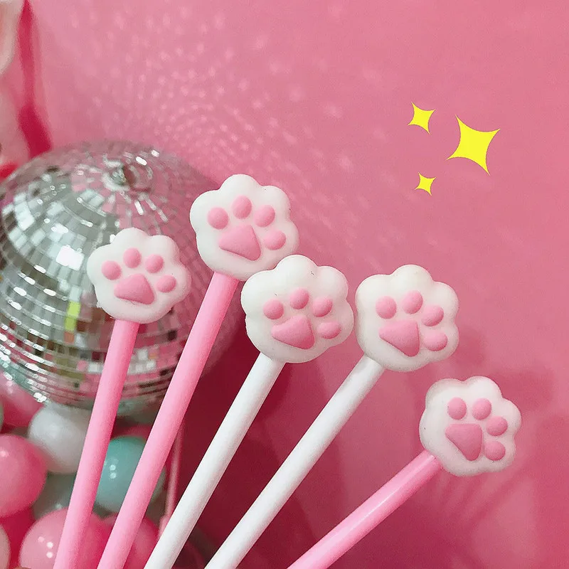 5PC Korea Style Kawaii Catpad Gel Pen White Pink Cute Pens Black Ink 0.5mm Needle Tip Promotional Stationery School Supplies | Канцтовары
