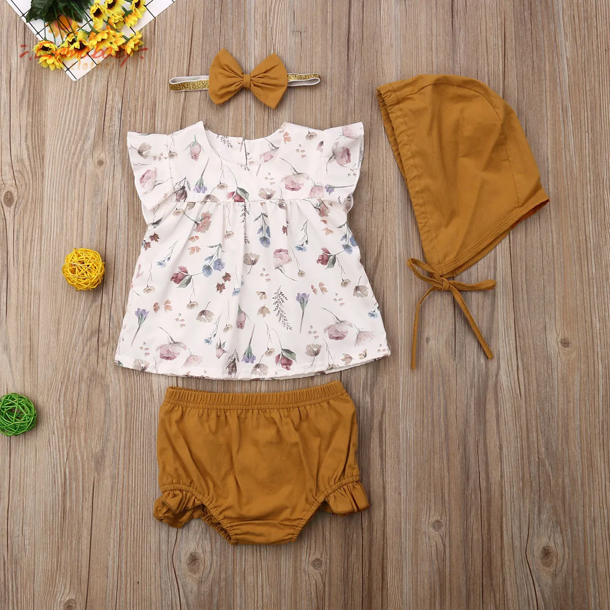 

Новинка 2020, модная одежда для девочек, летний топ с цветочным принтом для новорожденных девочек, Футболка с рукавами-мушками, короткие штаны...