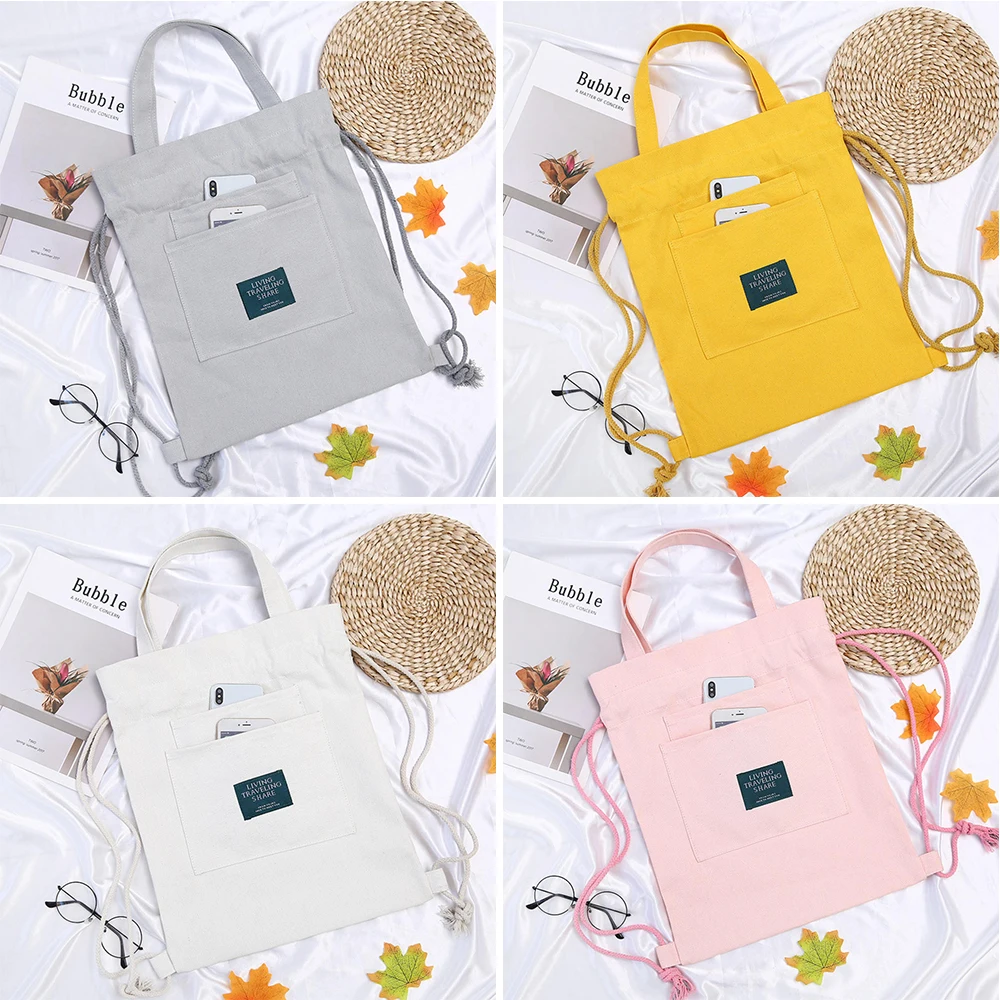

Women Canvas Shopping Handbag Ladies Casual Tote Backpack Drawstring Shopping Female Reusable Tote Bags